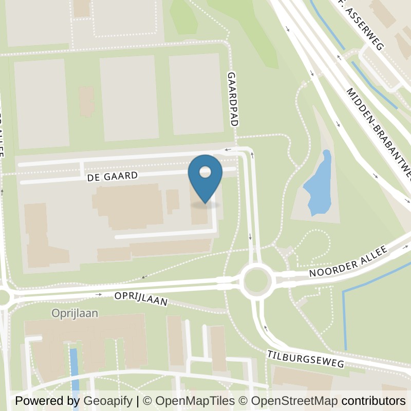 Map: location of Basic-Fit Waalwijk De Gaard 24/7 in Waalwijk