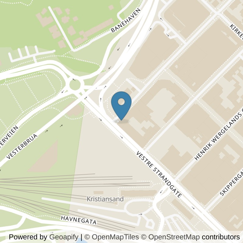 Map: location of EVO Fitness Kristiansand Sentrum in Kristiansand