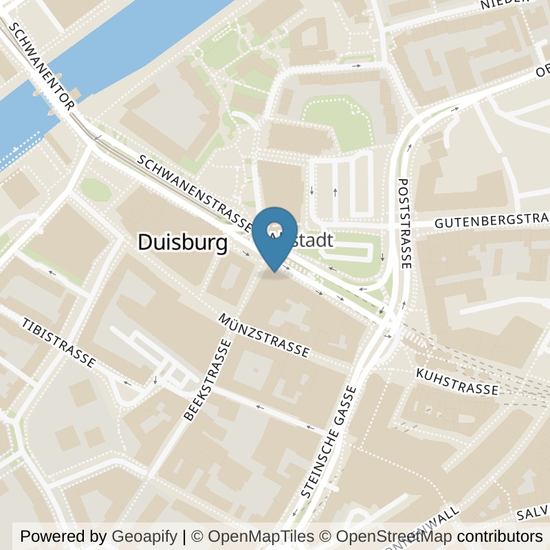 Map: location of John-Reed-Fitness-Duisburg-Rathaus in Duisburg