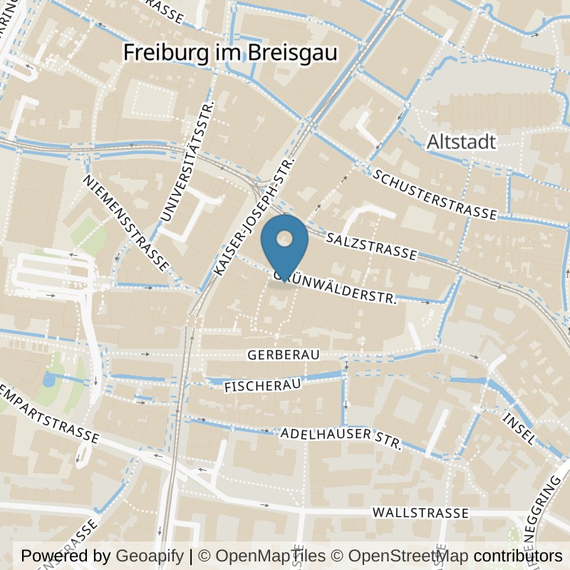 Map: location of Kieser Training Freiburg-Im-Breisgau-Grünwälderstrasse-10-14 in Freiburg im Breisgau