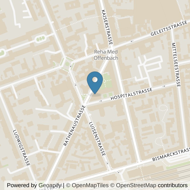 Map: location of Kieser Training Offenbach-Am-Main-Rathenaustrasse-33 in Offenbach am Main