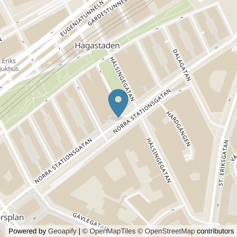 Map: location of Nordic Wellness Stockholm Hagastaden in Stockholm