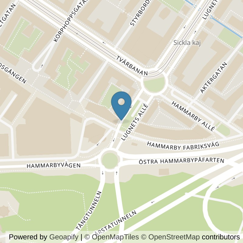Map: location of Nordic Wellness Stockholm Hammarby Sjöstad in Stockholm